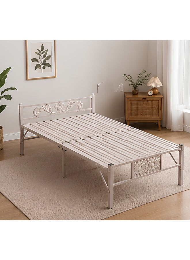ABX HOME Foldable Single Metal Bed – Space-Saving Portable Guest Bed with Headboard (190X90 CM) - Image 1