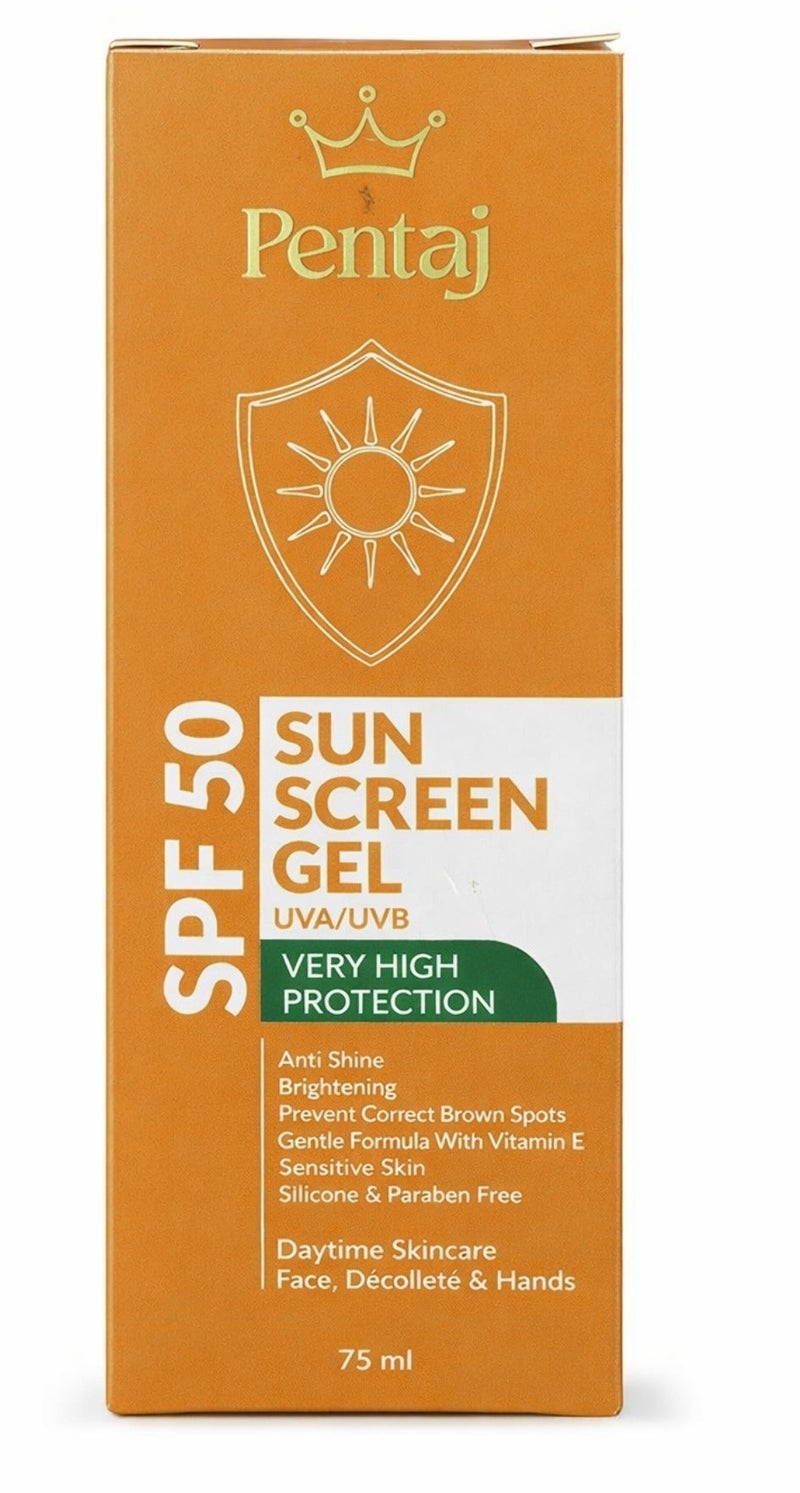 بنتاج SPF 50+ جل واقي من الشمس بحماية عالية جدًا من أشعة UVA/UVB مضاد للمعان يفتح البشرة ويمنع ويعالج البقع الداكنة بتركيبة لطيفة مع فيتامين E مناسب للبشرة الحساسة خالٍ من السيليكون والبارابين للاستخدام النهاري للوجه ومنطقة الصدر واليدين 75 مل - Image 1