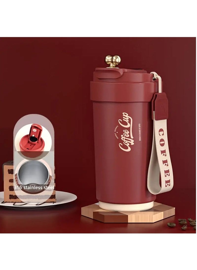 Captaintech Insulated Travel Coffee Mug-Spill Proof 450ml,Stainless Steel Coffee Cup with Lid,Vacuum-Sealed Portable Thermos Cup for On-the-Go,Reusable Coffee Tumbler,Gift for Men and Women-Red  - Image 1