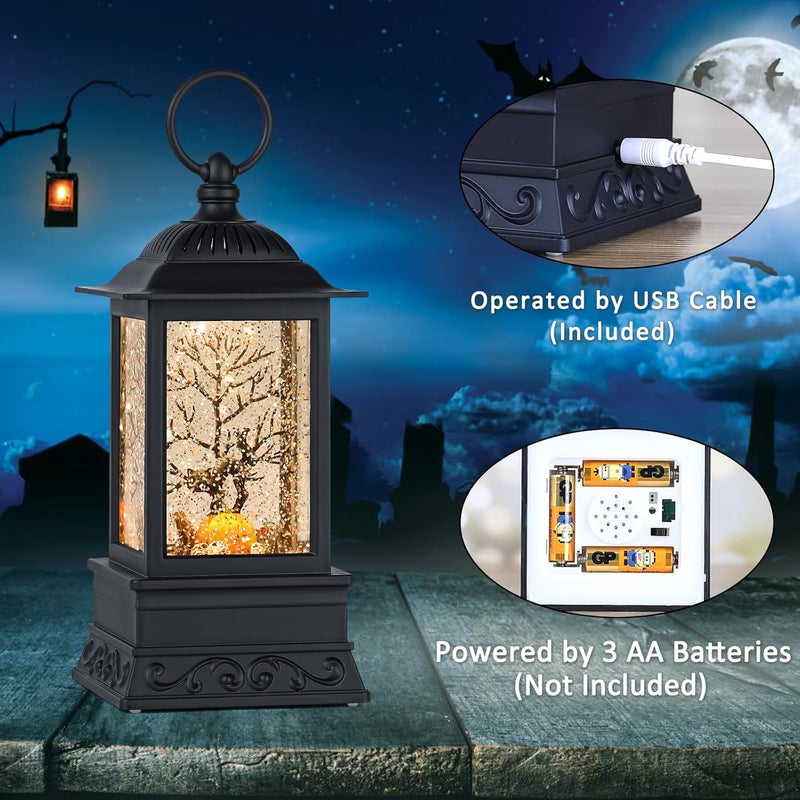 Eyrosa Halloween Snow Globe Decorations, Glitter Black Cat Lantern with 6H Timer, USB/Battery Powered Lighted Décor for Home, Tabletop, Gift Box - Image 2