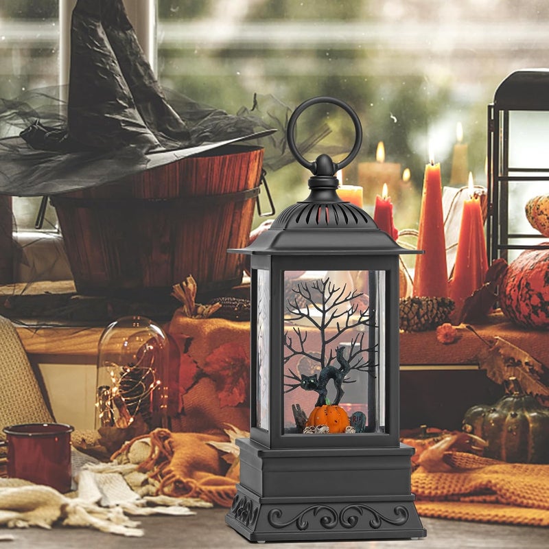 Eyrosa Halloween Snow Globe Decorations, Glitter Black Cat Lantern with 6H Timer, USB/Battery Powered Lighted Décor for Home, Tabletop, Gift Box - Image 4