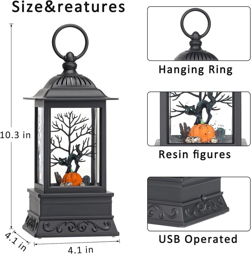 Eyrosa Halloween Snow Globe Decorations, Glitter Black Cat Lantern with 6H Timer, USB/Battery Powered Lighted Décor for Home, Tabletop, Gift Box - Image 1