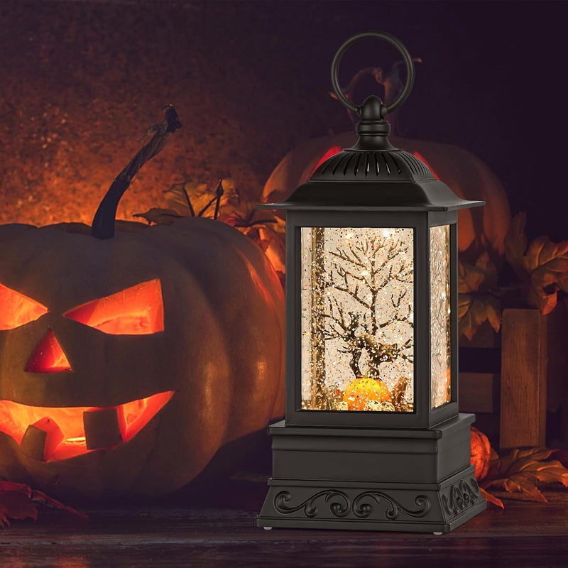 Eyrosa Halloween Snow Globe Decorations, Glitter Black Cat Lantern with 6H Timer, USB/Battery Powered Lighted Décor for Home, Tabletop, Gift Box - Image 3
