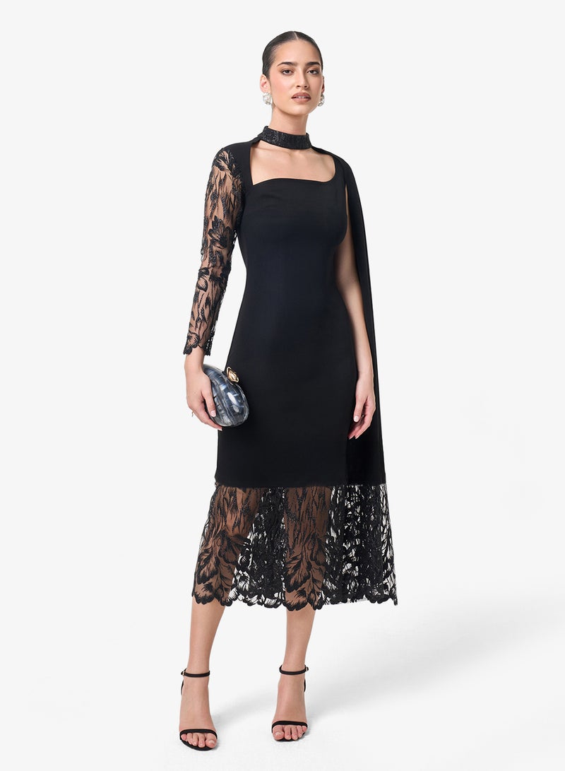 Threadz by Ajooni Lace Cape Detail Midi Dress - Image 1