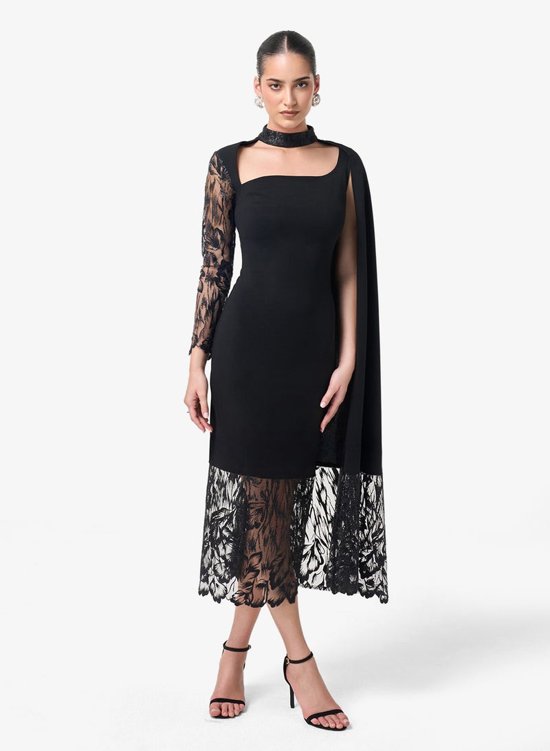 Threadz by Ajooni Lace Cape Detail Midi Dress - Image 4