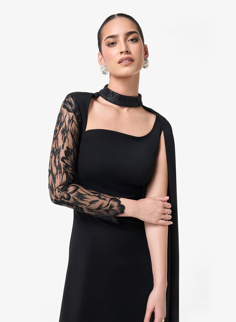 Threadz by Ajooni Lace Cape Detail Midi Dress - Image 3