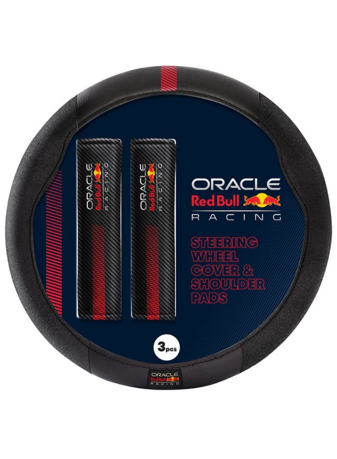 Red Bull Oracle Racing Steering Wheel Cover and Shoulder Pad Set Black and Red 38 x 5 x 38 cm RBSWCK001BR  - Image 1