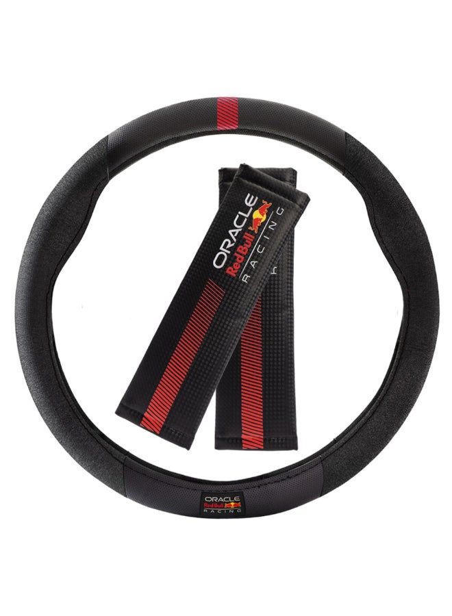 Red Bull Oracle Racing Steering Wheel Cover and Shoulder Pad Set Black and Red 38 x 5 x 38 cm RBSWCK001BR  - Image 2