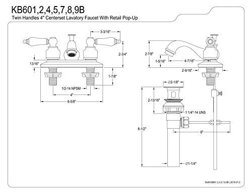 Kingston Brass KB605B Victorian Centerset Lavatory Faucet Retail PopUp 4 Oil Rubbed Bronze - Image 3