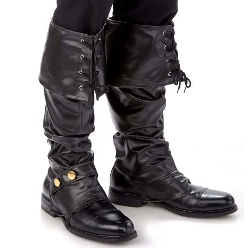 Kangaroo 1 Pair of Deluxe Black Pirate Boots Covers - Adjustable Faux Leather Costume Shoe Covers - Reusable Dress Up Pirate Accessories, Halloween Costume Boot Apparel Cover - Image 1