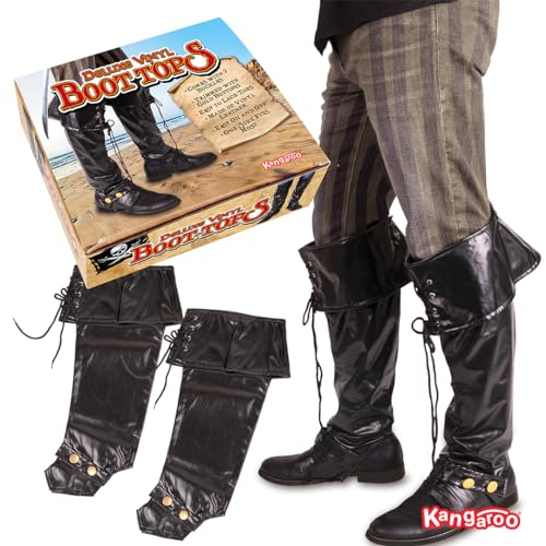 Kangaroo 1 Pair of Deluxe Black Pirate Boots Covers - Adjustable Faux Leather Costume Shoe Covers - Reusable Dress Up Pirate Accessories, Halloween Costume Boot Apparel Cover - Image 3