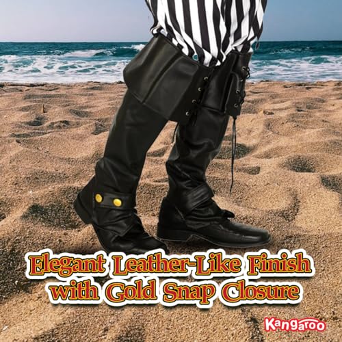 Kangaroo 1 Pair of Deluxe Black Pirate Boots Covers - Adjustable Faux Leather Costume Shoe Covers - Reusable Dress Up Pirate Accessories, Halloween Costume Boot Apparel Cover - Image 5