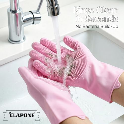 CLAPONE Gloves for Washing Dishes/Hand Gloves for Kitchen/Kitchen Gloves for Dishwashing/Dish Washing for Women/Cleaning/Rubber Scotch/Home Essentials Products/Silicone/cooking/Bathroom/Car-Pink - Image 5