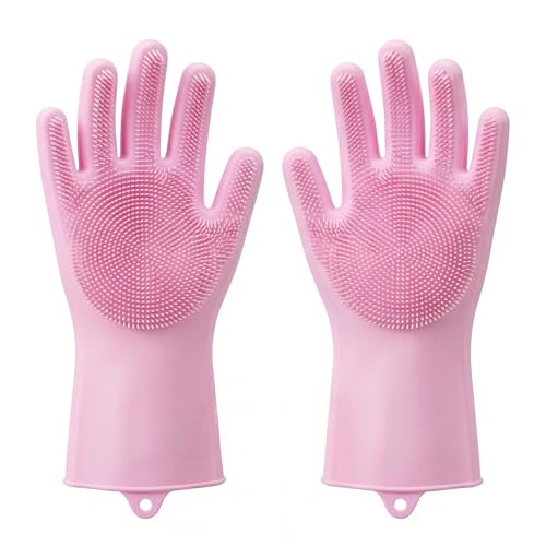 CLAPONE Gloves for Washing Dishes/Hand Gloves for Kitchen/Kitchen Gloves for Dishwashing/Dish Washing for Women/Cleaning/Rubber Scotch/Home Essentials Products/Silicone/cooking/Bathroom/Car-Pink - Image 1