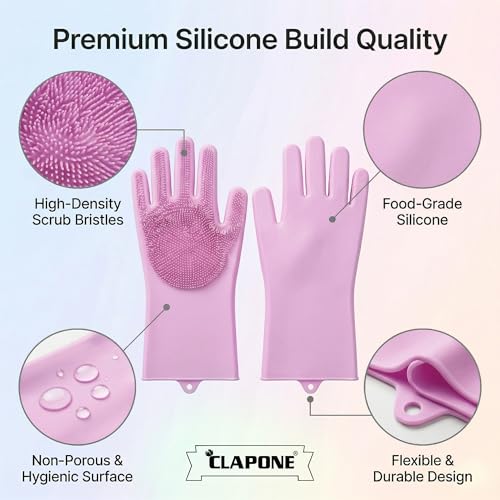 CLAPONE Gloves for Washing Dishes/Hand Gloves for Kitchen/Kitchen Gloves for Dishwashing/Dish Washing for Women/Cleaning/Rubber Scotch/Home Essentials Products/Silicone/cooking/Bathroom/Car-Pink - Image 4
