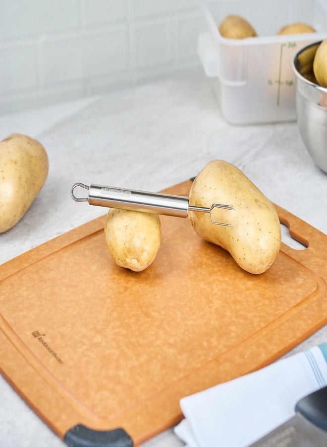 ريستورنت وير شوكة تقشير البطاطس من الفولاذ المقاوم للصدأ مقاس 6 بوصات من ريستورانت وير - حامل بطاطس ساخن مقاوم للحرارة وفقًا للمعايير الألمانية، بمقبض مريح، آمن للغسل في غسالة الأطباق - شوكة بثلاثة رؤوس لتقشير البطاطس والذرة والتفاح - Image 4
