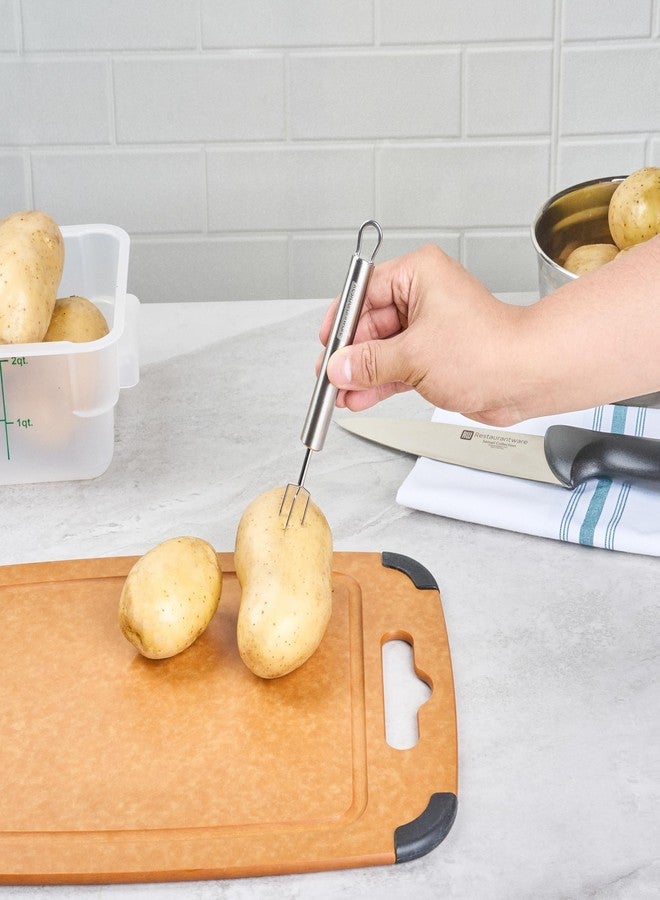 ريستورنت وير شوكة تقشير البطاطس من الفولاذ المقاوم للصدأ مقاس 6 بوصات من ريستورانت وير - حامل بطاطس ساخن مقاوم للحرارة وفقًا للمعايير الألمانية، بمقبض مريح، آمن للغسل في غسالة الأطباق - شوكة بثلاثة رؤوس لتقشير البطاطس والذرة والتفاح - Image 5
