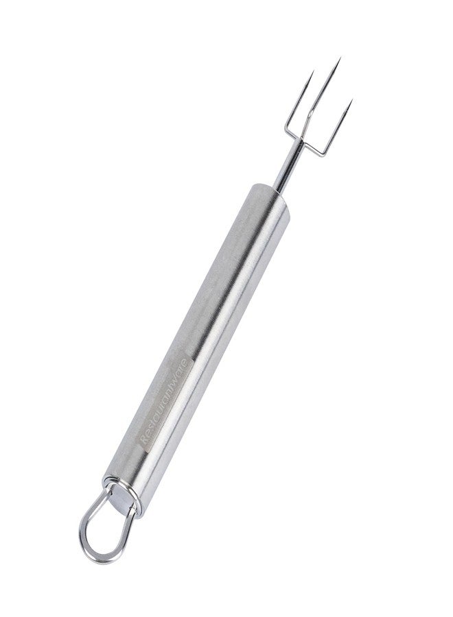 ريستورنت وير شوكة تقشير البطاطس من الفولاذ المقاوم للصدأ مقاس 6 بوصات من ريستورانت وير - حامل بطاطس ساخن مقاوم للحرارة وفقًا للمعايير الألمانية، بمقبض مريح، آمن للغسل في غسالة الأطباق - شوكة بثلاثة رؤوس لتقشير البطاطس والذرة والتفاح - Image 2