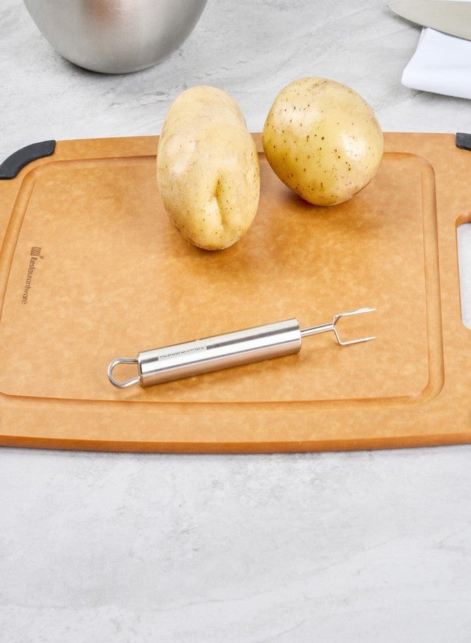 ريستورنت وير شوكة تقشير البطاطس من الفولاذ المقاوم للصدأ مقاس 6 بوصات من ريستورانت وير - حامل بطاطس ساخن مقاوم للحرارة وفقًا للمعايير الألمانية، بمقبض مريح، آمن للغسل في غسالة الأطباق - شوكة بثلاثة رؤوس لتقشير البطاطس والذرة والتفاح - Image 3
