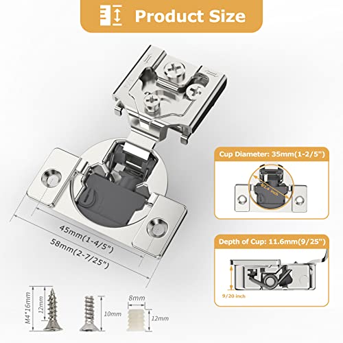 FURNIWARE [Closing Speed Control] 20 Pack 3/4 Inch Overlay Soft Close Hinges for Face Frame Cabinet, 4D Adjustment, Stainless Steel Kitchen Cabinet Hardware, 105° Open Concealed Self Closing Hinge - Image 5