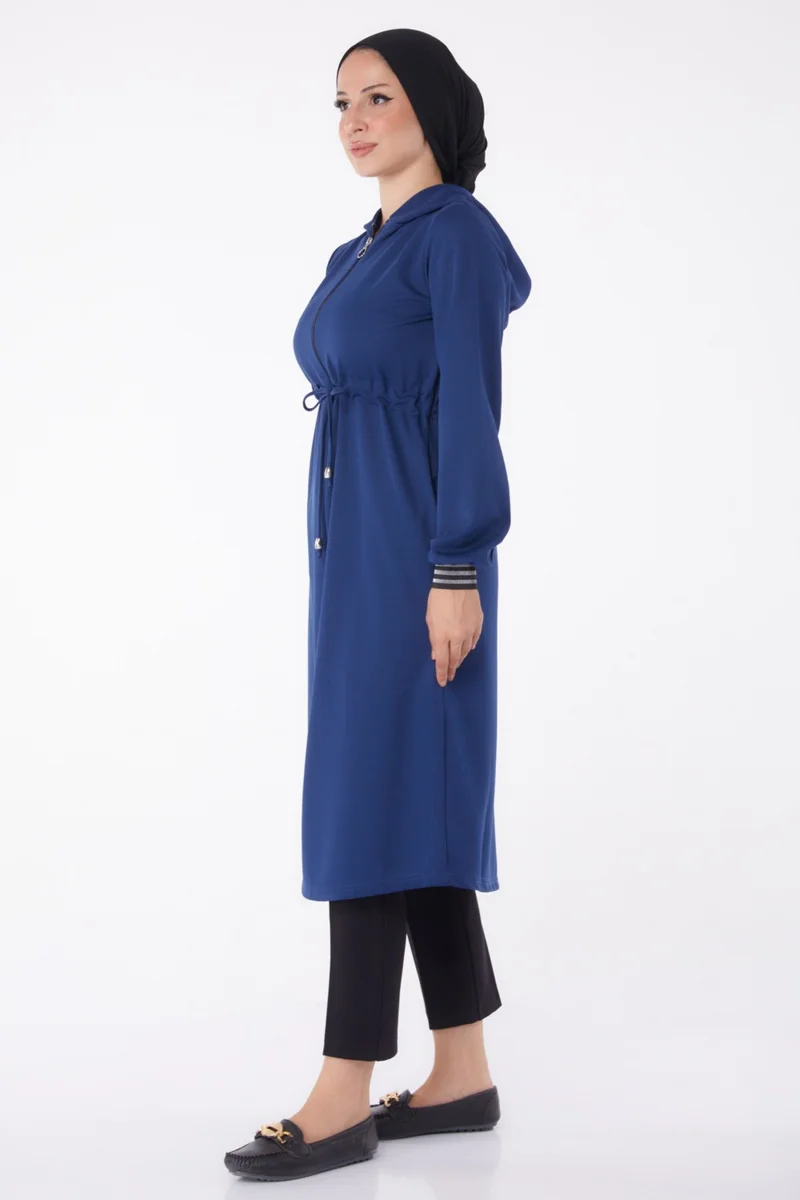 Tofisa Plain Hooded Collar Women's Navy Blue Coat - 13050