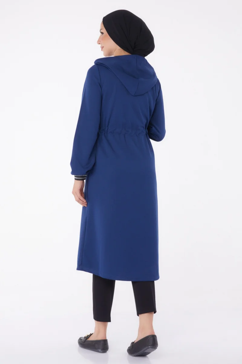 Tofisa Plain Hooded Collar Women's Navy Blue Coat - 13050