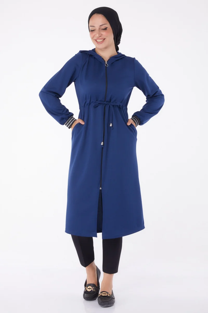 Tofisa Plain Hooded Collar Women's Navy Blue Coat - 13050