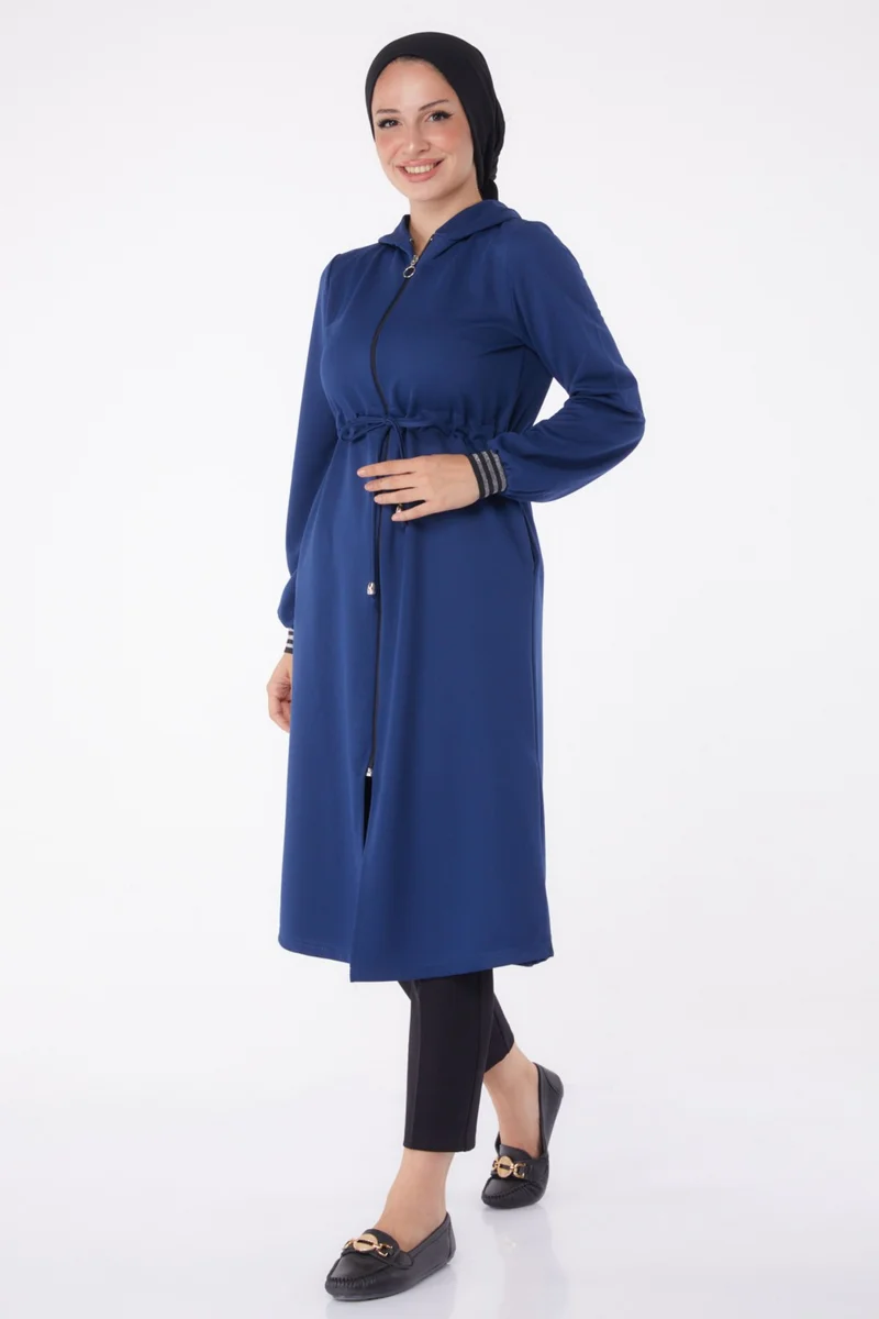 Tofisa Plain Hooded Collar Women's Navy Blue Coat - 13050