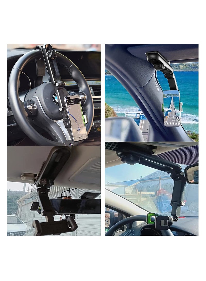SOLARAE Car Phone Holder for Sun Visor, 1080° Rotatable Sun Visor Car Phone Mount Foldable Dashboard Phone Holder for Car, Universal Adjustable Spring Clip Car Cell Phone Stand for All Phone - Image 2