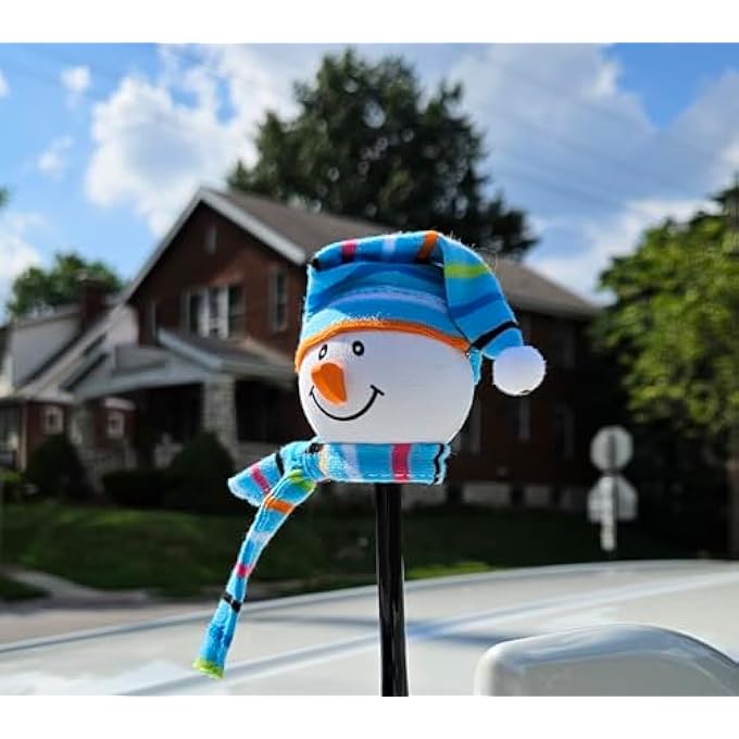 rayihni Snowman Baby Blue Winter Hat & Scarf Car Antenna Topper - Fits Thin Standard Style Antenna - Image 3