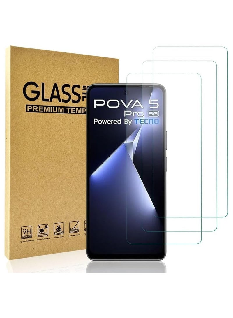 General Tempered Glass Compatible with Tecno Pova 5 Pro 5G Screen Protector, [3 Pack] 9H Hardness Anti-Scratch Case Friendly Shatterproof Shockproof Oilproof  - Image 1