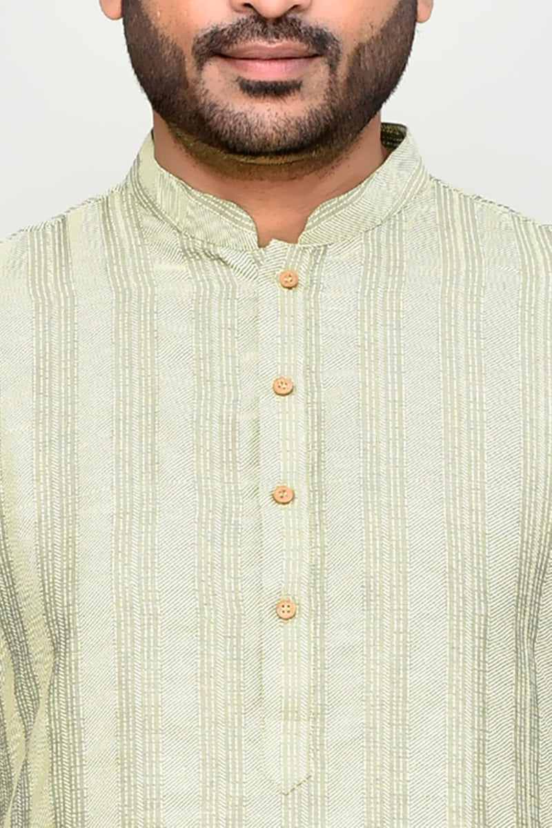 Polyfab Men's Cotton Jacquard Striped Kurta Pyjama Set with Full Sleeves & Mandarin Collar - Image 5
