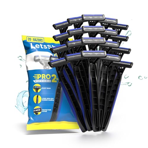LetsShave Pro 2 Plus Disposable Shaving Razor For Men, Pack of 16 + 4 Free, Stainless Steel Shaving Blade Made In South Korea, Open Flow Twin Razor Blade With Pivot Head and Safety Cap | Manual Shaving Razor for Men - Image 1