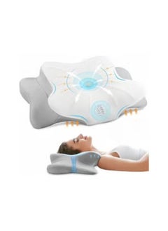 TANGBLIB Neck Support Pillow for Sleep - Contour Memory Foam Pillow for Side Back, and Stomach Sleepers - Ergonomic Cervical Pillow with Machine Washable Pillowcase 63x35x13/10CM 