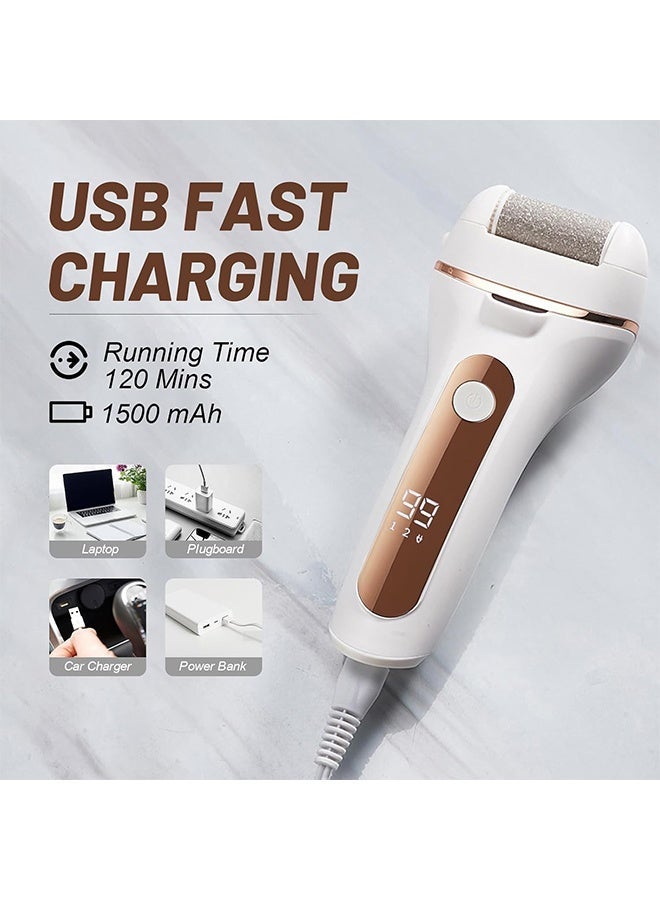 Electric Foot Callus Remover, Rechargeable Portable Callus Remover for Feet, IPX6 Waterproof  Heads Pedicure Kits for Dead Hard Cracked Dry Skin, Digital Display, White - Image 4
