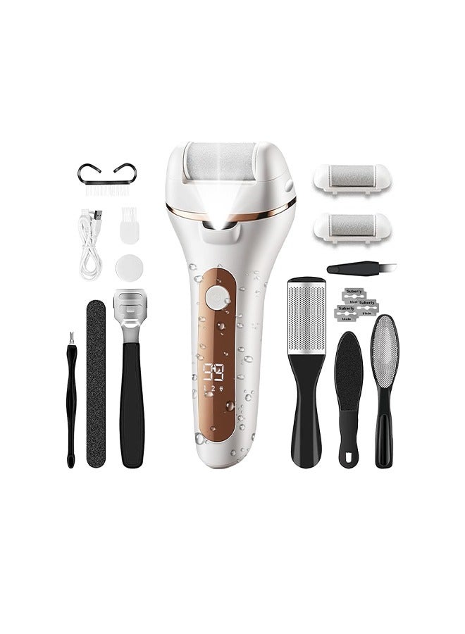 Electric Foot Callus Remover, Rechargeable Portable Callus Remover for Feet, IPX6 Waterproof  Heads Pedicure Kits for Dead Hard Cracked Dry Skin, Digital Display, White - Image 1
