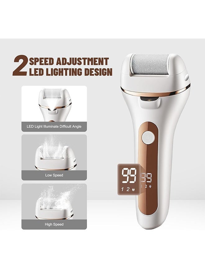 Electric Foot Callus Remover, Rechargeable Portable Callus Remover for Feet, IPX6 Waterproof  Heads Pedicure Kits for Dead Hard Cracked Dry Skin, Digital Display, White - Image 2