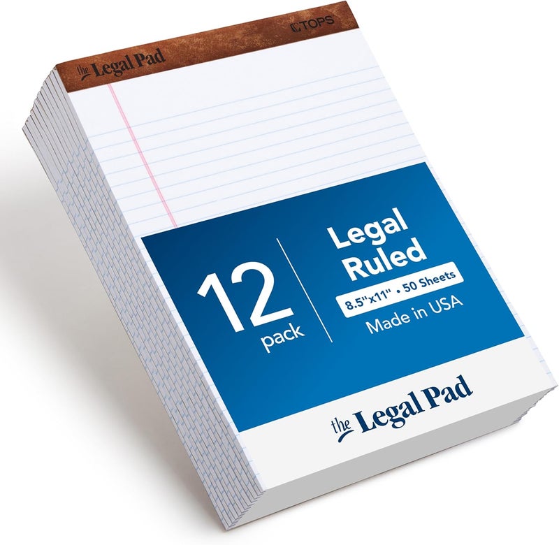 TOPS 8.5 x 11 3/4 Legal Pads, 12 Pack, The Legal Pad Brand, Wide Ruled, White Paper, 50 Sheets Per Writing Pad, Made in the USA (7533) - Image 1
