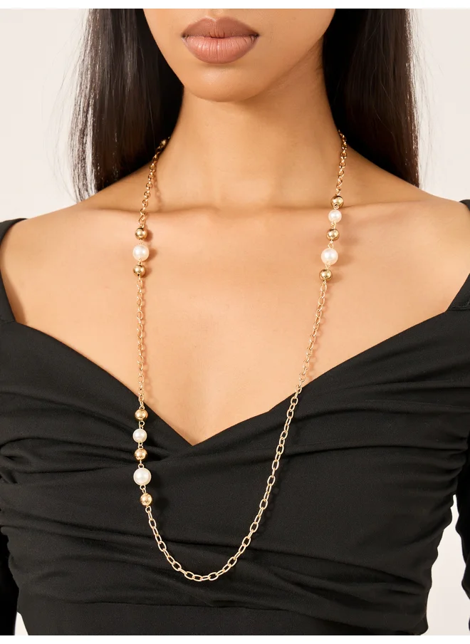 ستايلي Styli Long Faux Pearl Necklace
