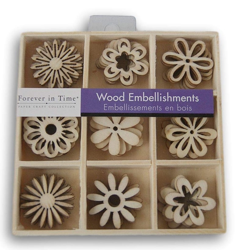 Mini Laser Cuts Wood Shape  Flowers  45 Pieces  1 Across