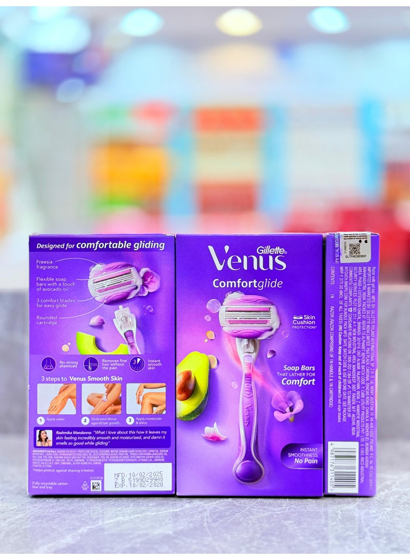 The Gillette Venus Comfort Glide women's razor is enriched with avocado oil and has a freesia fragrance.