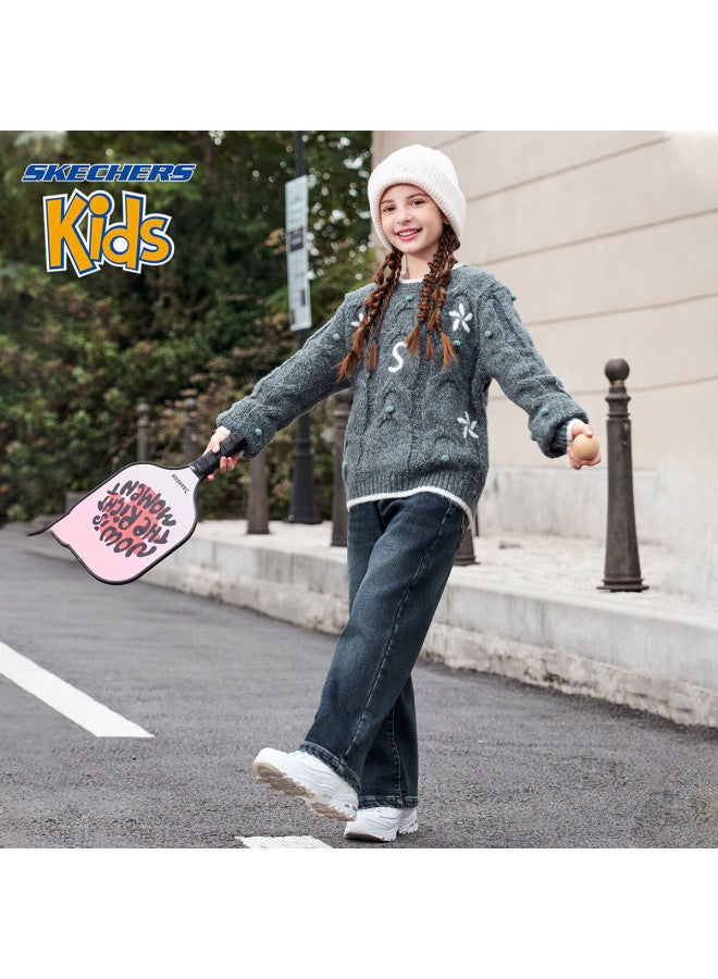 Skechers Girls' Kids' Pants  Winter Outdoor Casual Wide-leg Jeans Dark Blue 120 - Image 3