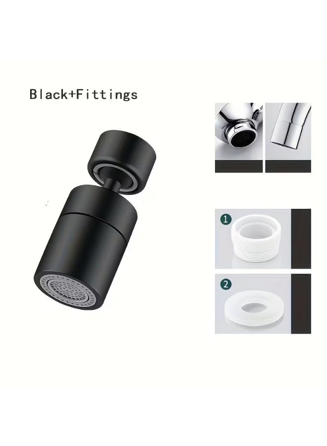 Kitchen Tap Spray Head, 360° Swivel Spout Kitchen Sink Tap, Tap Faucet Attachment Spray with 2 Functions Modes, Replacement Tap Aerator Sprayer Accessories, Universal Tap Adapter Attachment (Black) - Image 1
