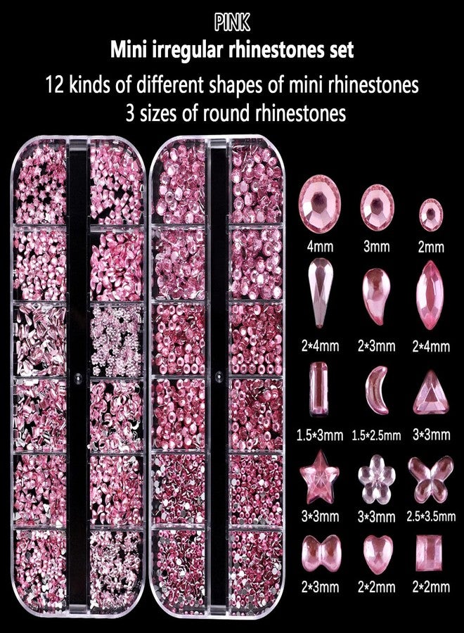 Snmzlc 2 Boxes mini nail art rhinestones multi shape nail gem design charm 3D star heart water drop butterfly moon square diamond pink mix DIY acrylic nail kit US281 (pink) - Image 2