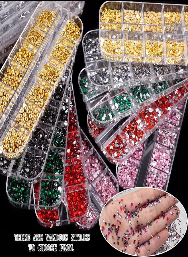 Snmzlc 2 Boxes mini nail art rhinestones multi shape nail gem design charm 3D star heart water drop butterfly moon square diamond pink mix DIY acrylic nail kit US281 (pink) - Image 3