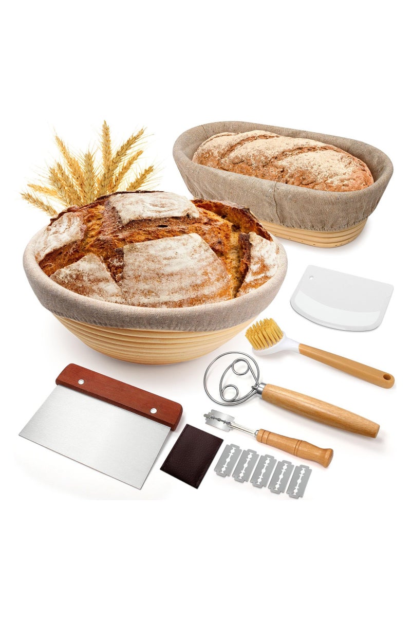 اكسيسن مجموعة سلال تخمير الخبز، مستلزمات خبز العجين المخمر، سلة تخمير لخبز الخبز، أدوات صنع الخبز، مجموعة هدايا سلال للخبّازين المحترفين والمنزليين - Image 1