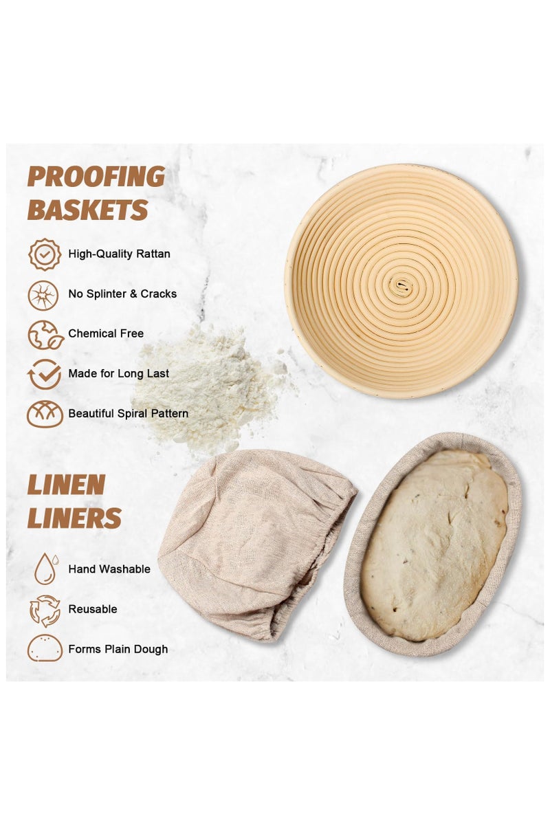 اكسيسن مجموعة سلال تخمير الخبز، مستلزمات خبز العجين المخمر، سلة تخمير لخبز الخبز، أدوات صنع الخبز، مجموعة هدايا سلال للخبّازين المحترفين والمنزليين - Image 3