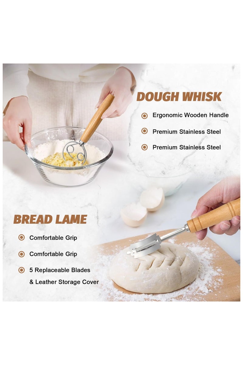 اكسيسن مجموعة سلال تخمير الخبز، مستلزمات خبز العجين المخمر، سلة تخمير لخبز الخبز، أدوات صنع الخبز، مجموعة هدايا سلال للخبّازين المحترفين والمنزليين - Image 4