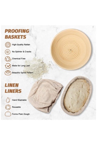 Sourdough Proofing Basket Gift Set, Sourdough Baskets,Bread Lame, Danish Whish, Bowl Scraper, Sourdough Scraper, and Linen Liner for Bread Baking, Bread Making Supplies Tools, Basket Gift Set for Professional and Home Bakers Tools Supplies, Sourdough Baskets - view 4