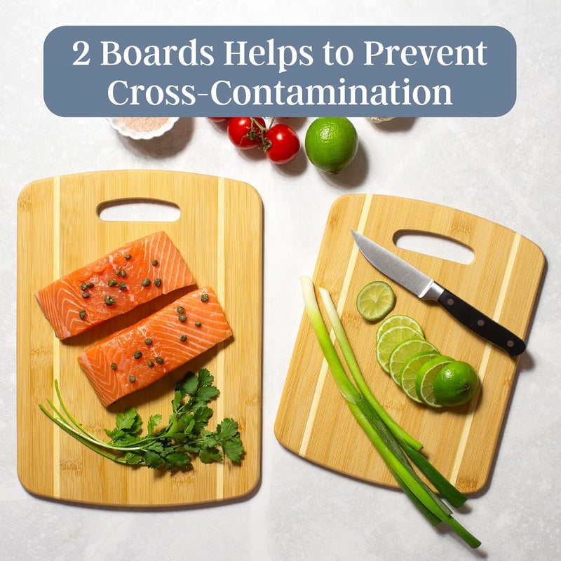 توتالي بامبو Two-Piece Striped Bamboo Cutting Board Set, 13" x 9-1/2" and 11" x 8-1/2" - Image 2